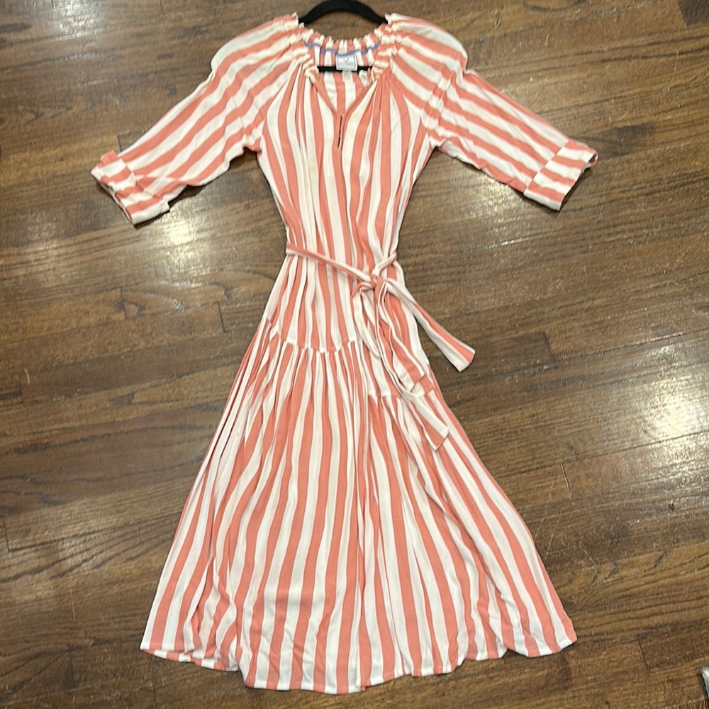 Striped Coral and White Midi Dress